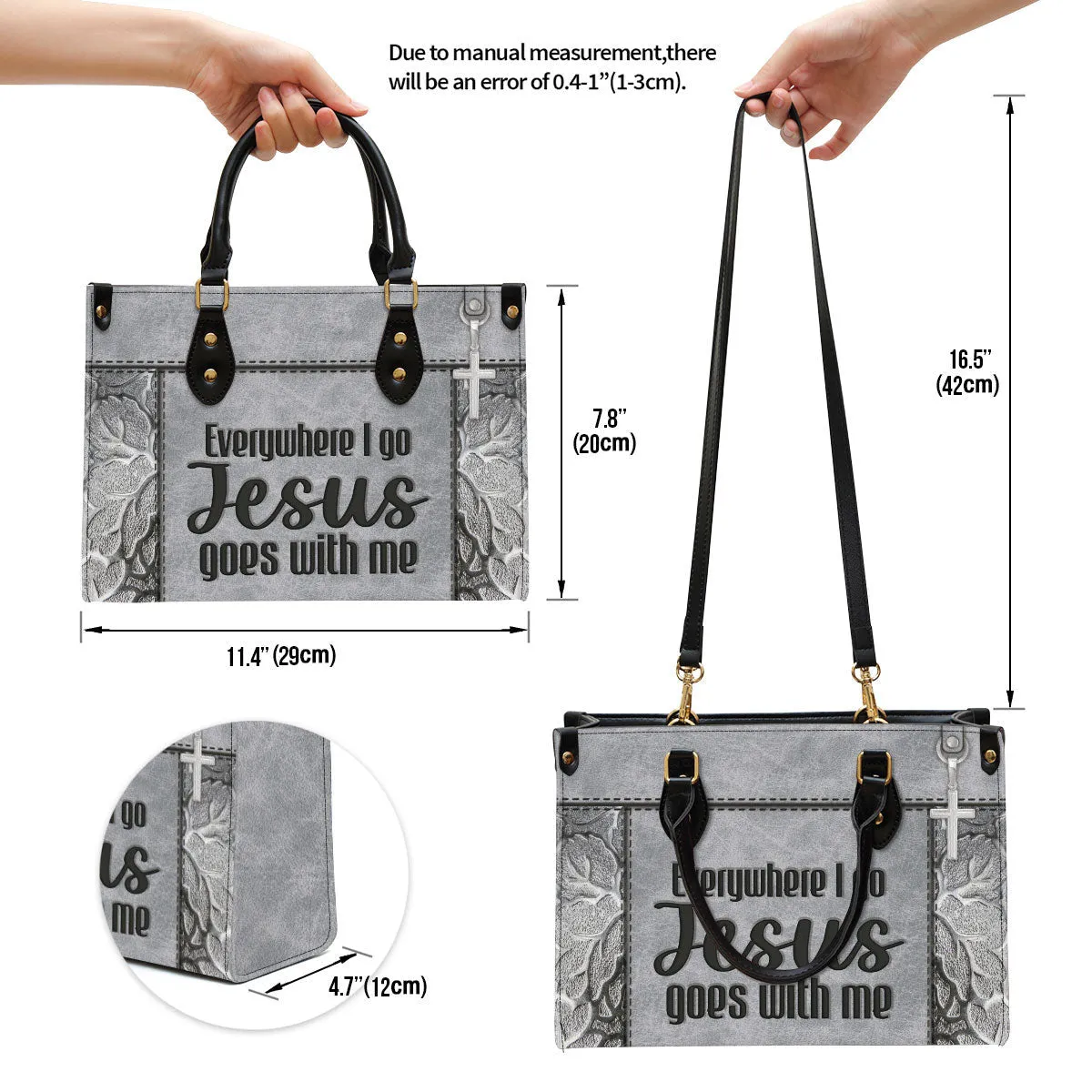 Christian Leather Handbag - Everywhere I Go Jesus Goes With Me Leather Bag - Religious Gifts For Women