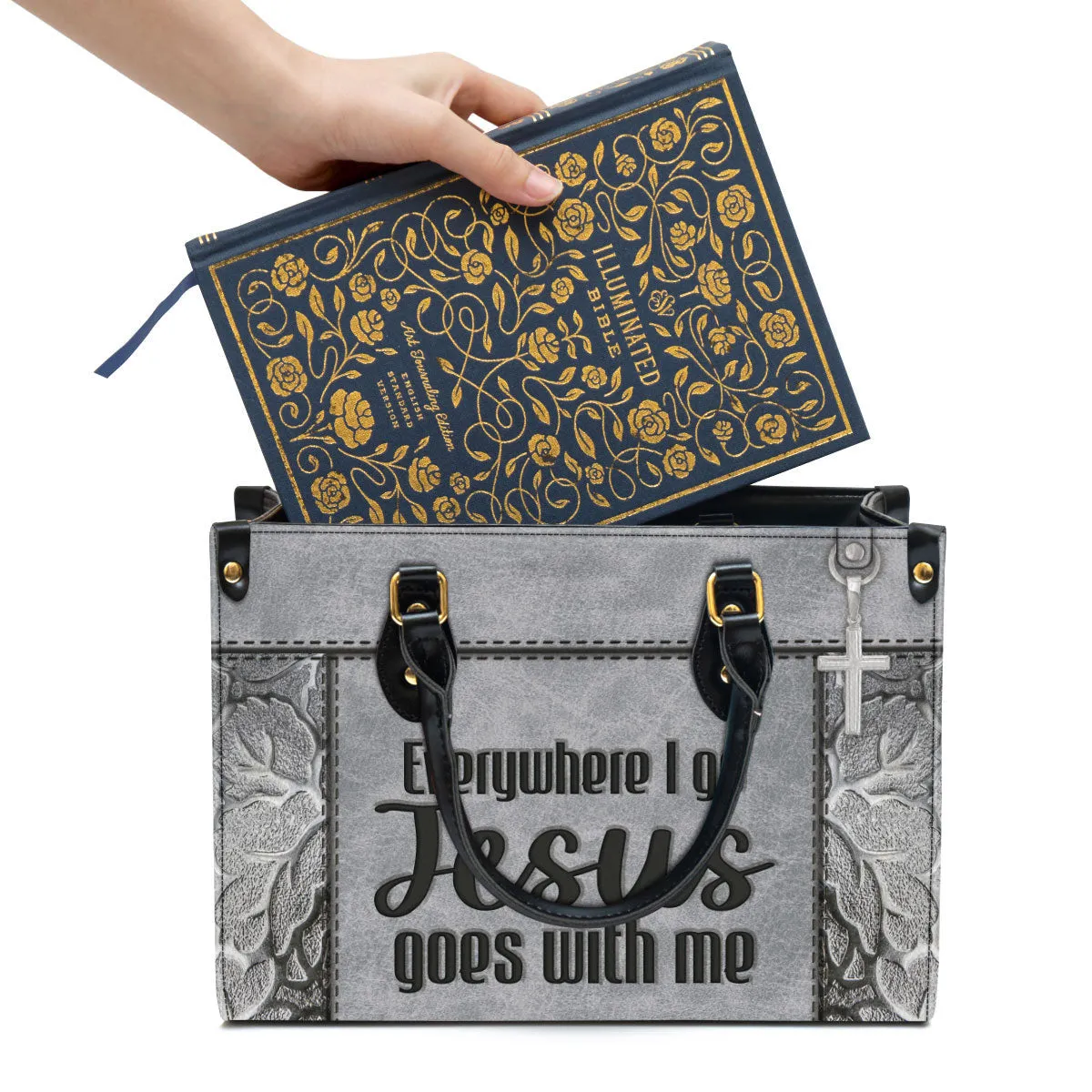 Christian Leather Handbag - Everywhere I Go Jesus Goes With Me Leather Bag - Religious Gifts For Women