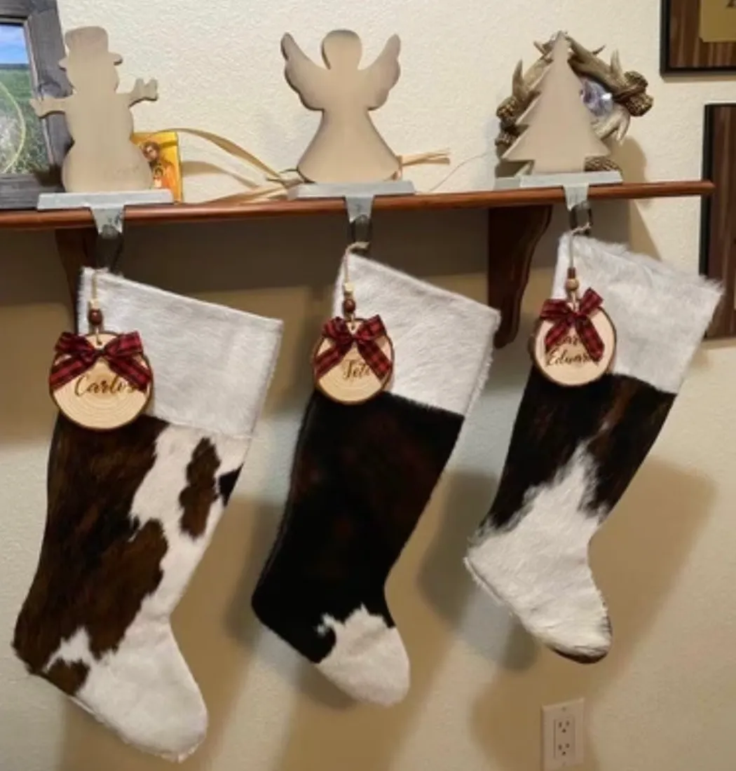 Cowhide Christmas Stocking - White & Brown - Large