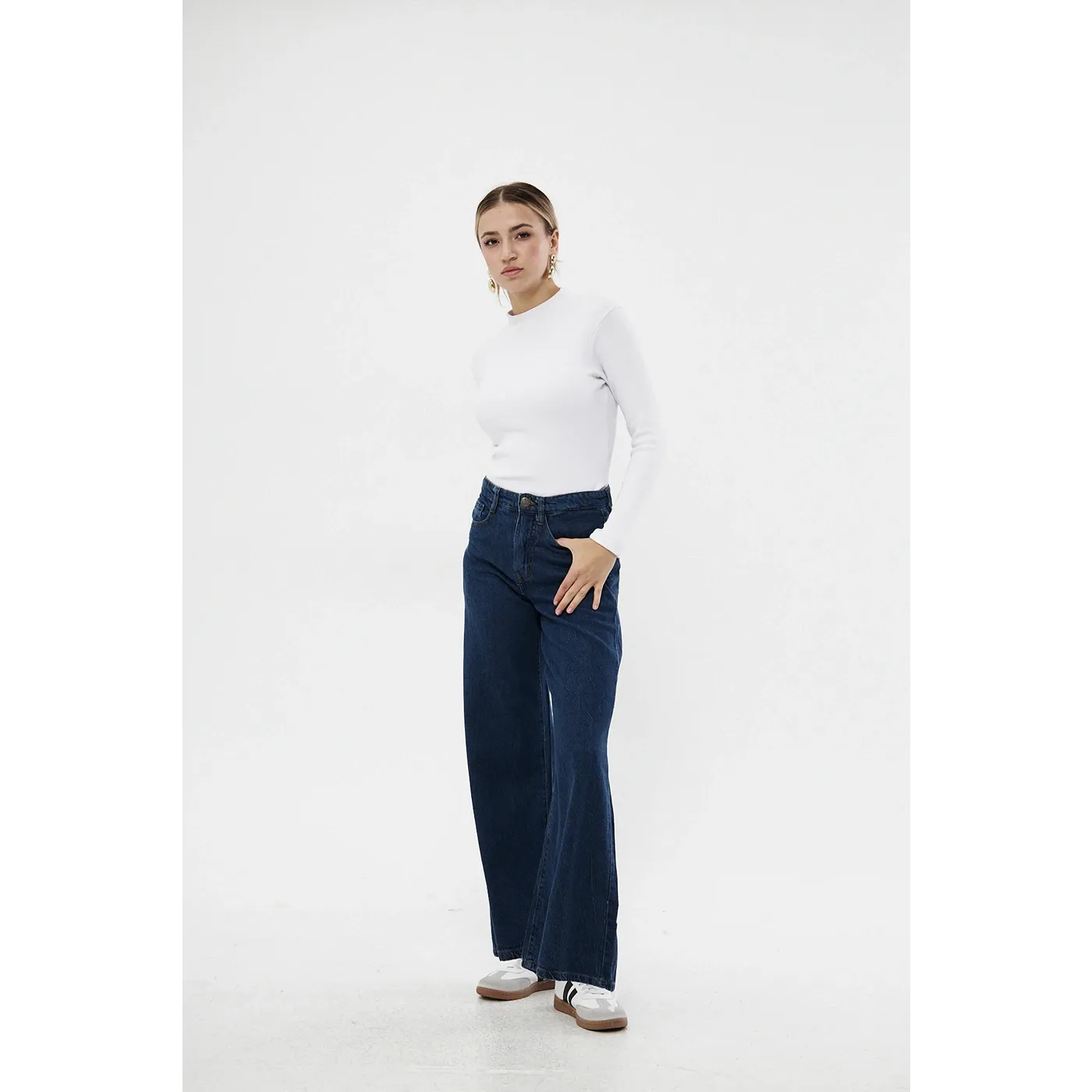 Dark Blue Puddle Wide Leg Jeans