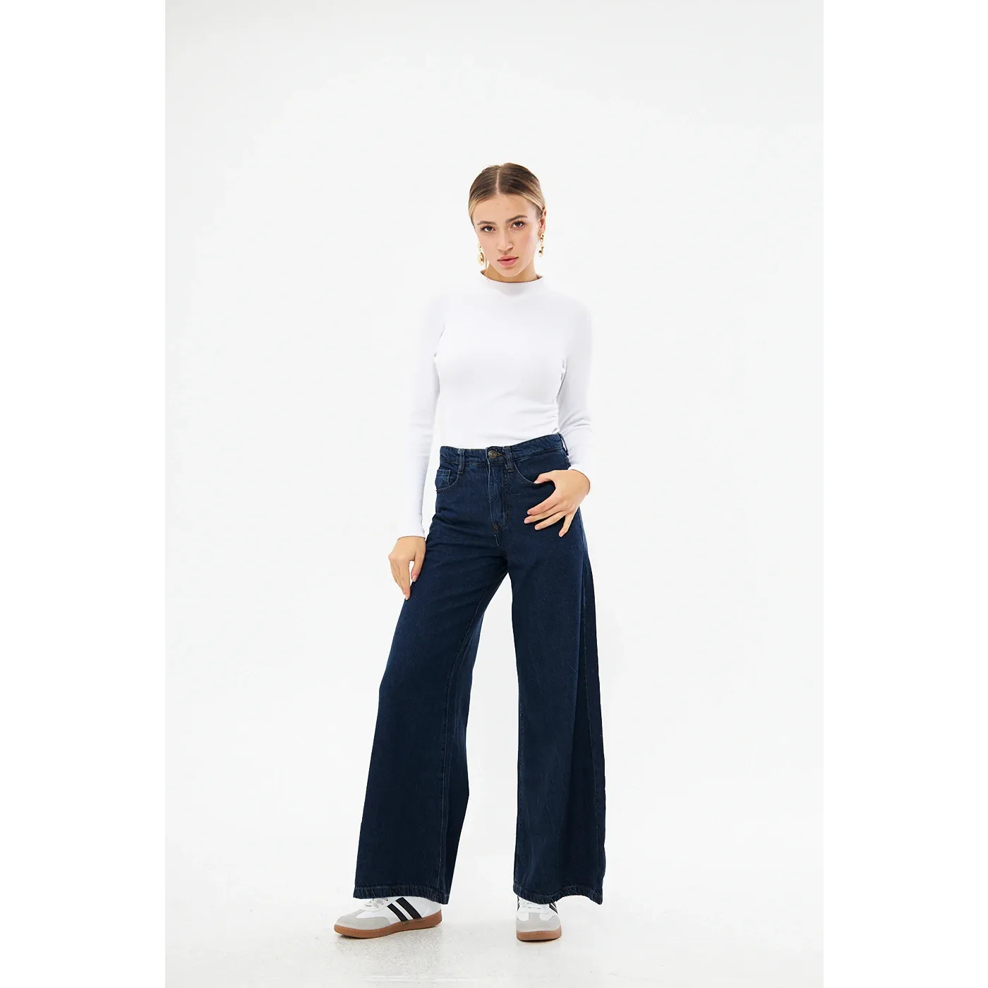 Dark Blue Puddle Wide Leg Jeans