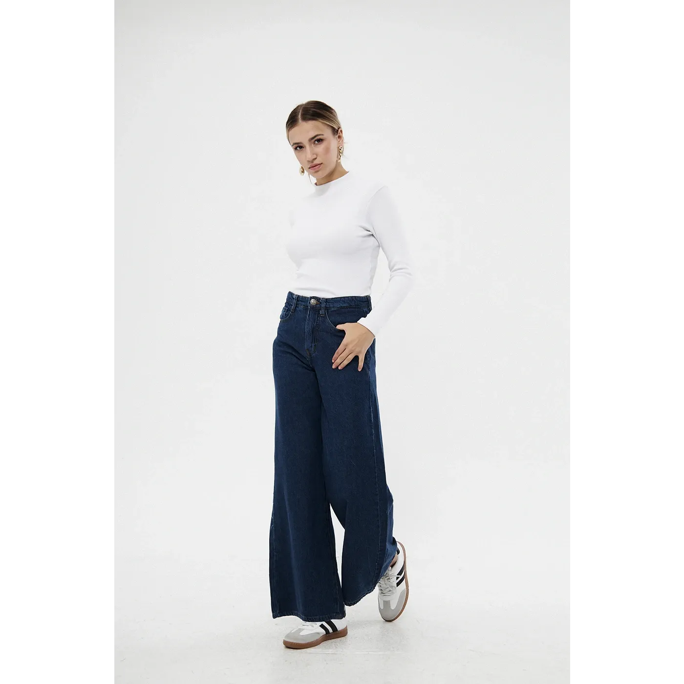 Dark Blue Puddle Wide Leg Jeans