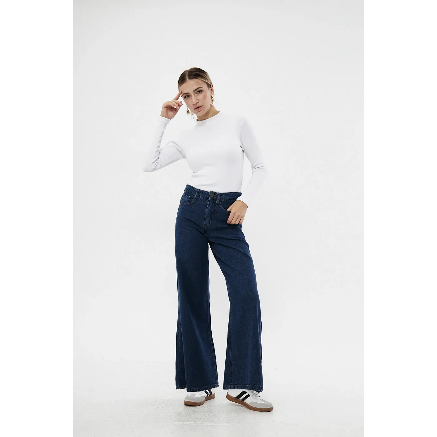 Dark Blue Puddle Wide Leg Jeans