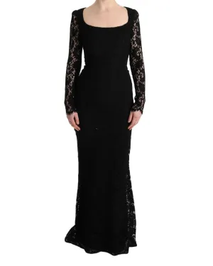 Dolce & Gabbana Black Lace Long Sleeve Maxi Dress