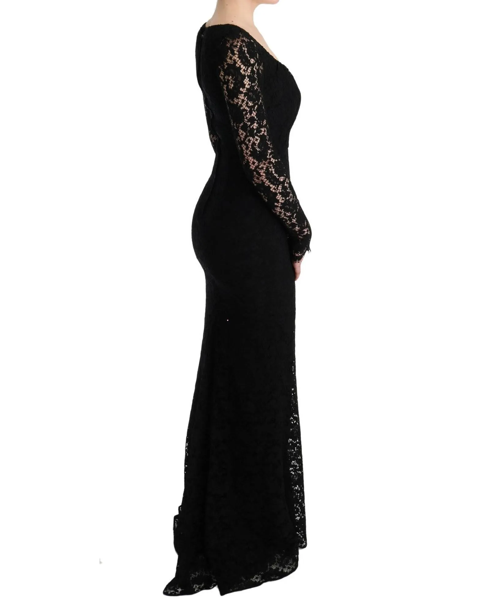 Dolce & Gabbana Black Lace Long Sleeve Maxi Dress