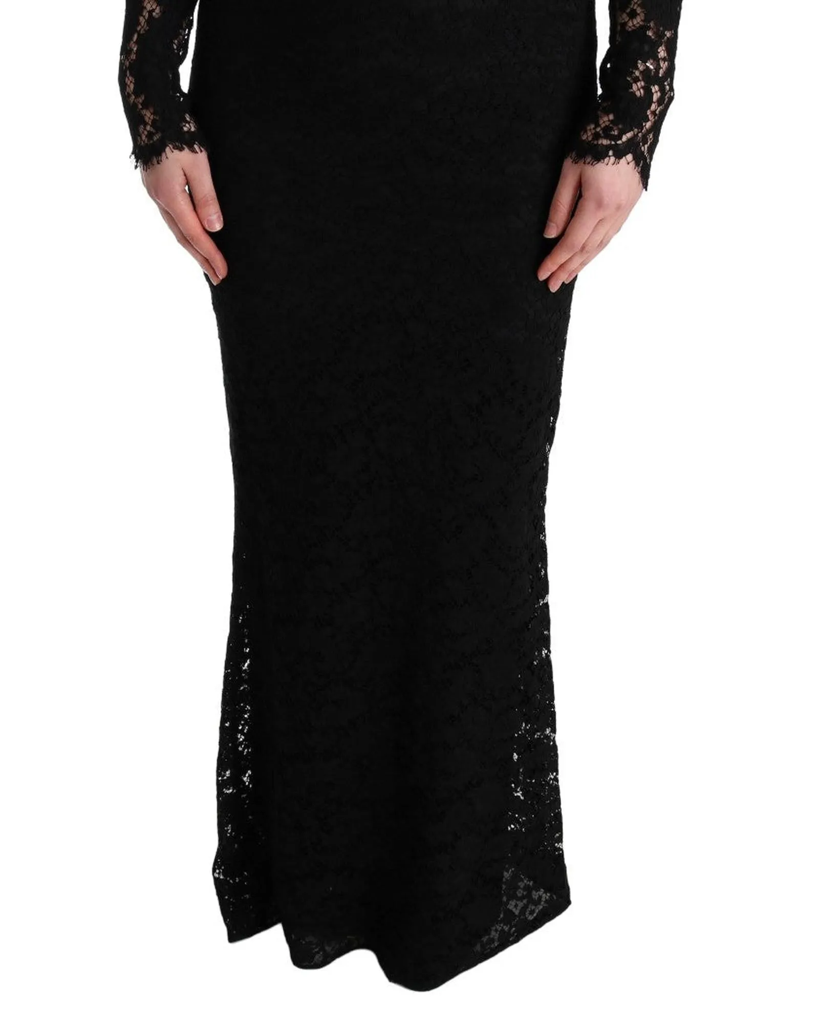 Dolce & Gabbana Black Lace Long Sleeve Maxi Dress