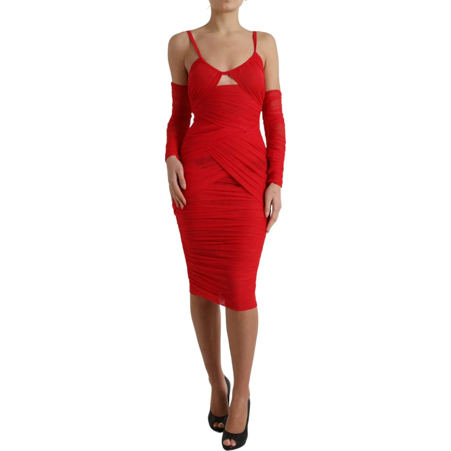 Dolce & Gabbana Radiant Red Stretch Satin Midi Dress