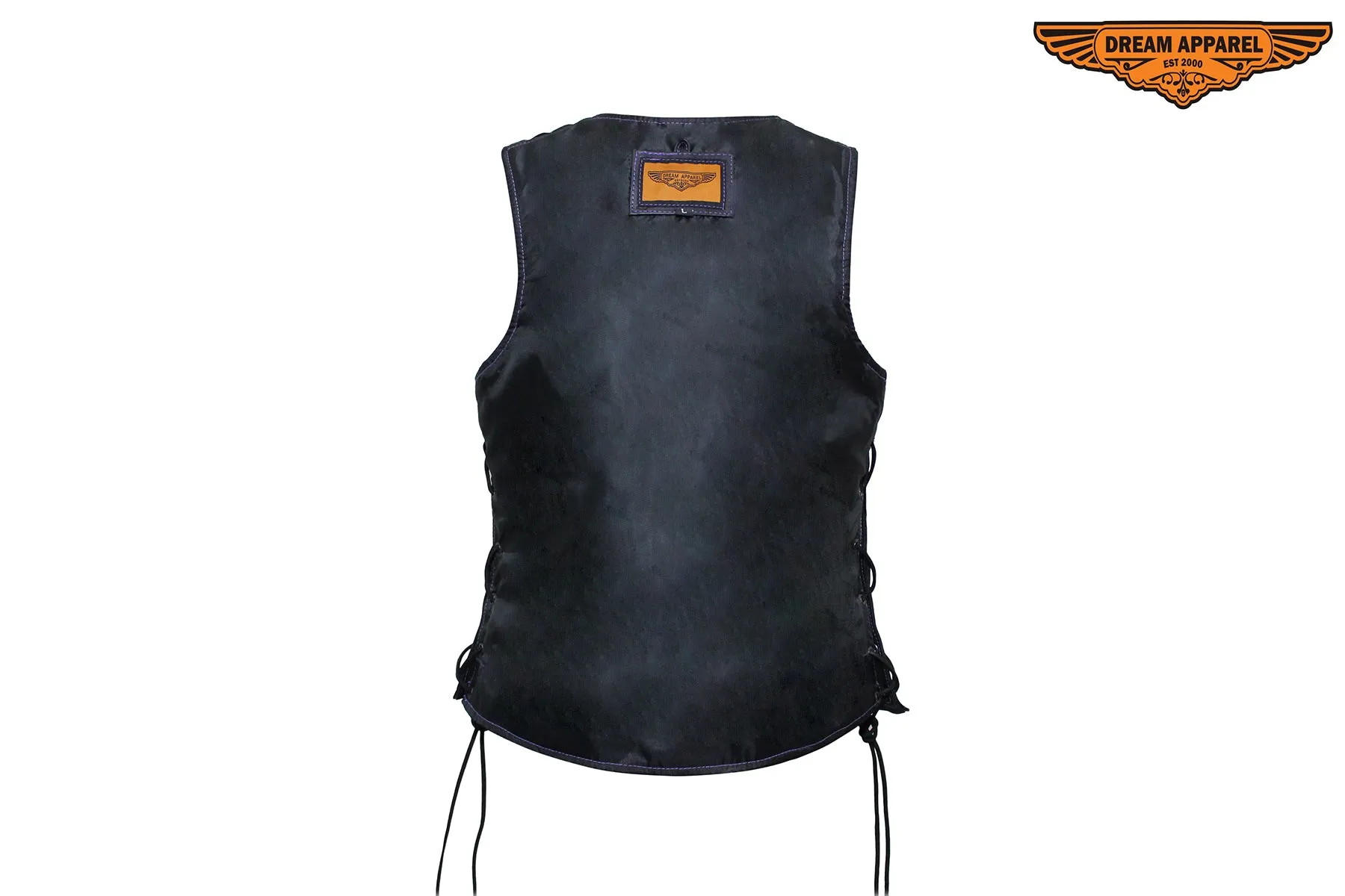 Dream Apparel Women's Naked Black and Purple Motorcycle Leather vest