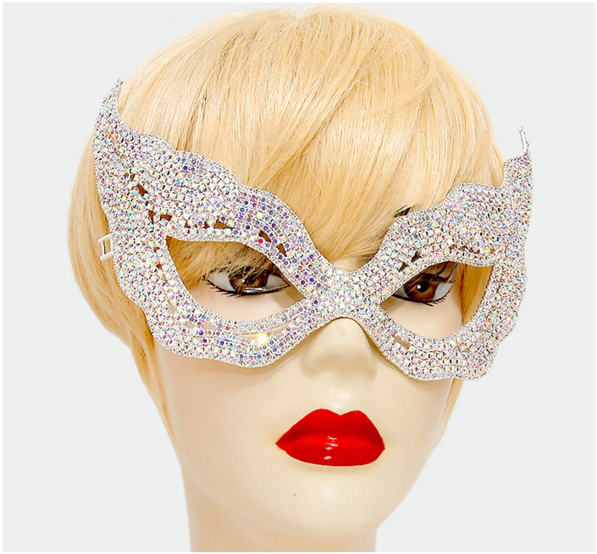 Ena Art Deco Cat Eye Statement Masquerade Mask | Silver | Crystal