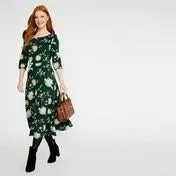 Evergreen Round Neck Fit and Flare Dress