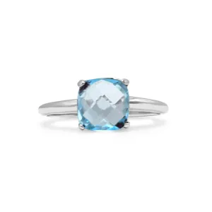 Faceted Blue Topaz Ring - 18ct White Gold