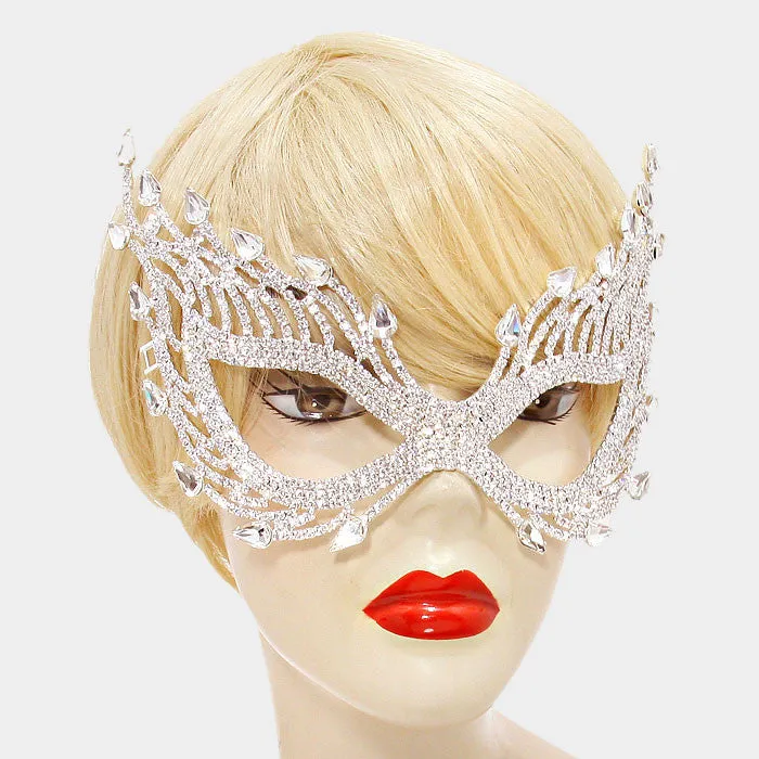 Finola Cat Eye Flame Statement Masquerade Mask | Crystal | Silver