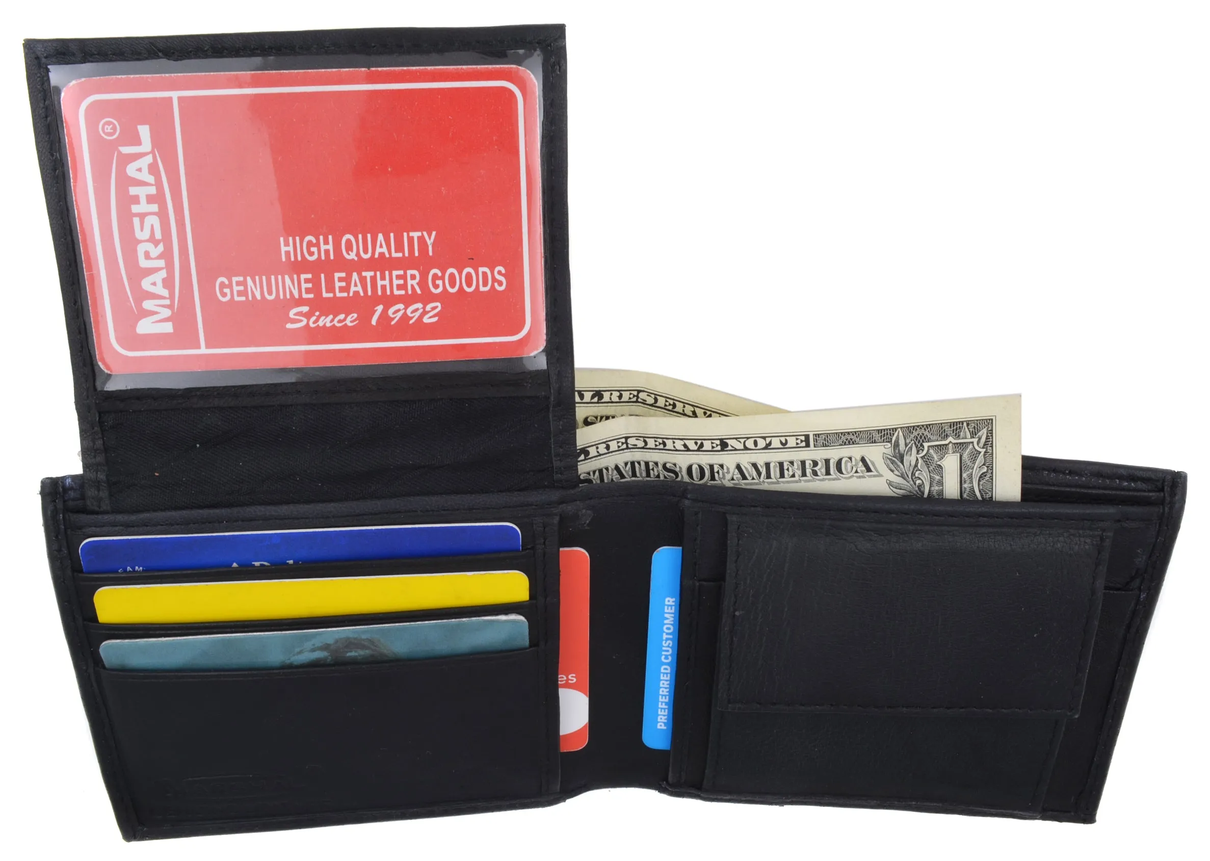 Genuine Cowhide  Leather Bifold Credit Card ID Holder Wallet with Coin Pouch 59CF