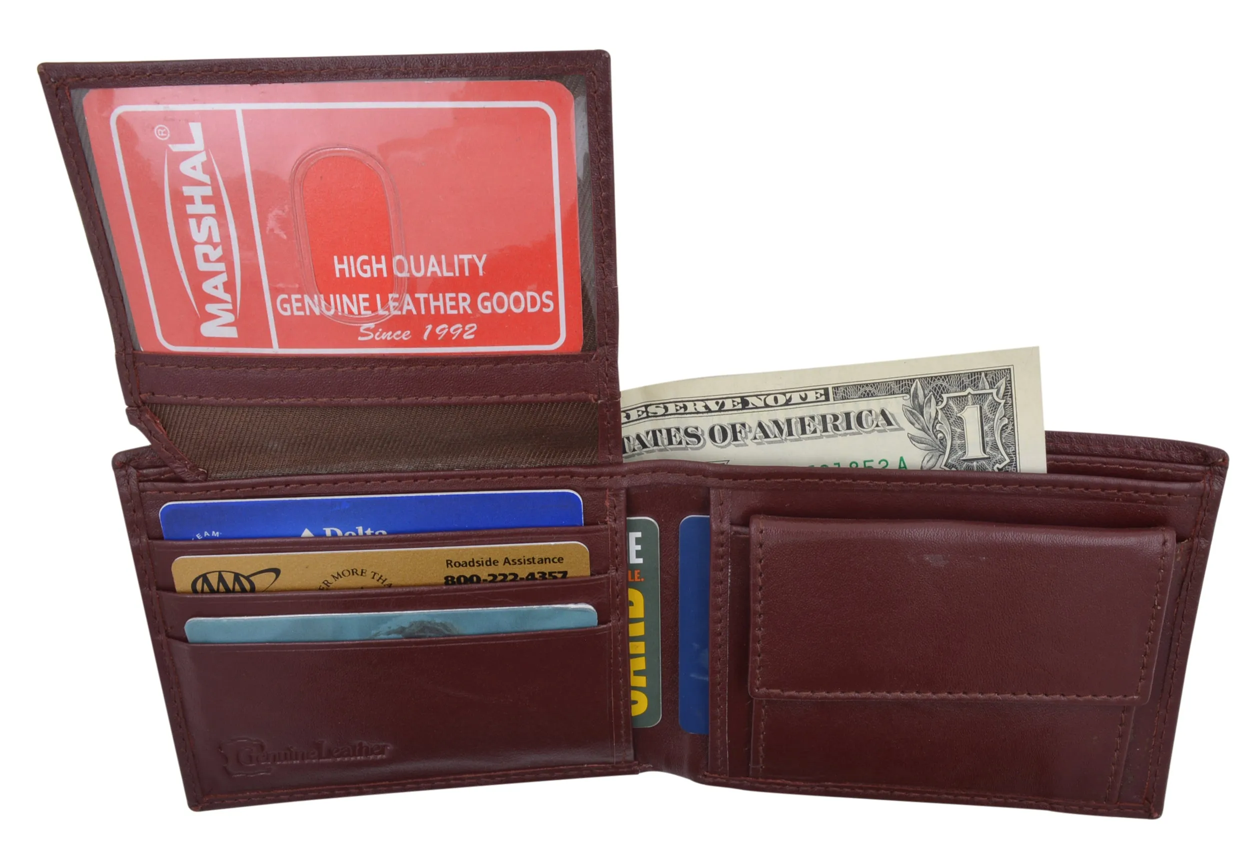 Genuine Cowhide  Leather Bifold Credit Card ID Holder Wallet with Coin Pouch 59CF