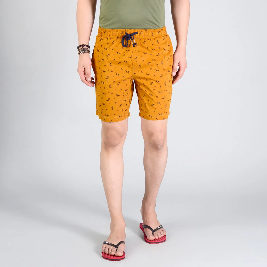 Golden Yellow Printed Regular Fit Shorts | JadeBlue