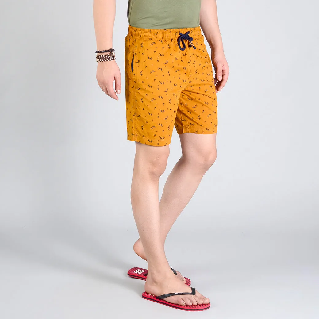 Golden Yellow Printed Regular Fit Shorts | JadeBlue