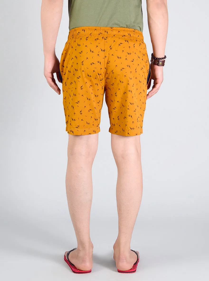 Golden Yellow Printed Regular Fit Shorts | JadeBlue