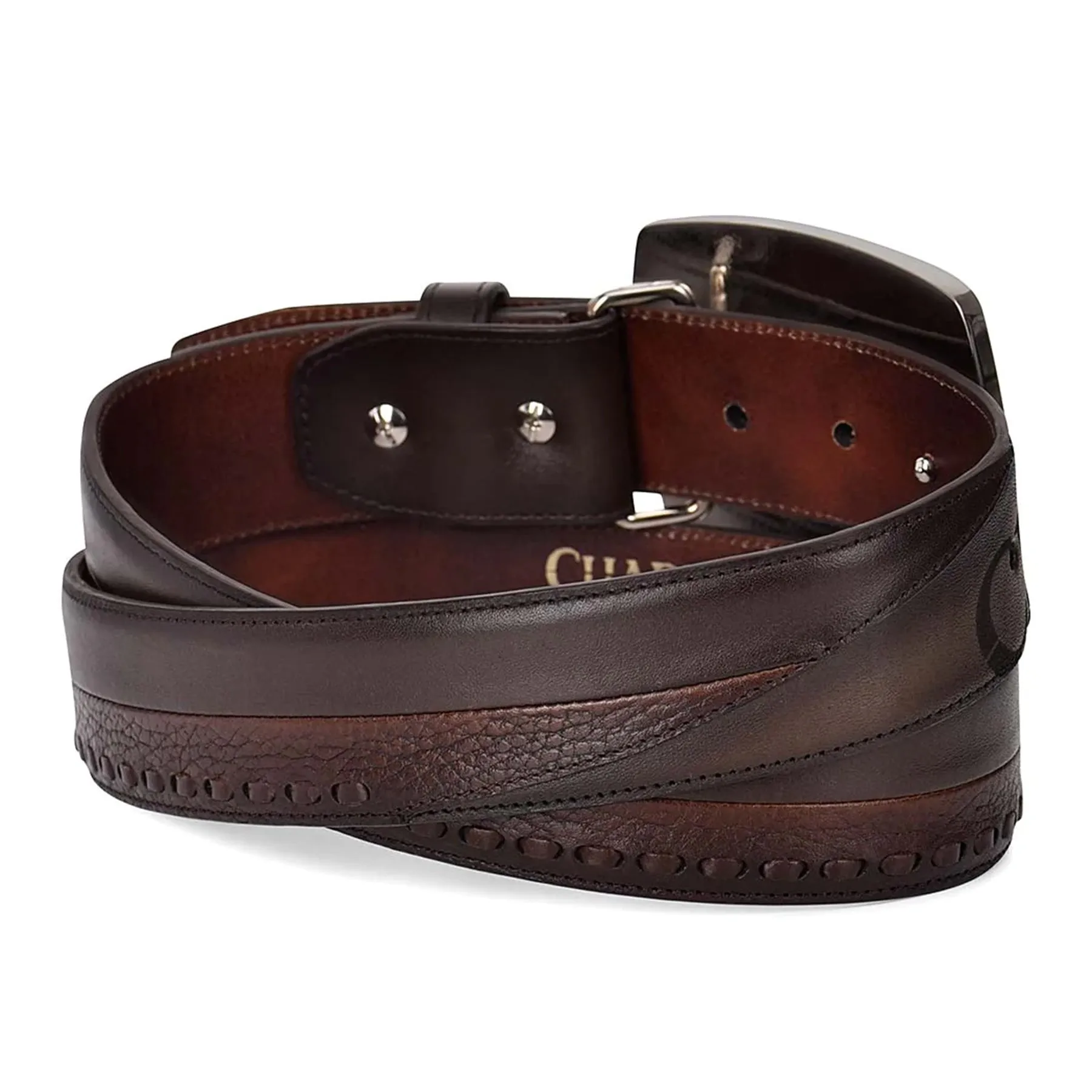 Hand Painted Chocolate Brown Leather Belt