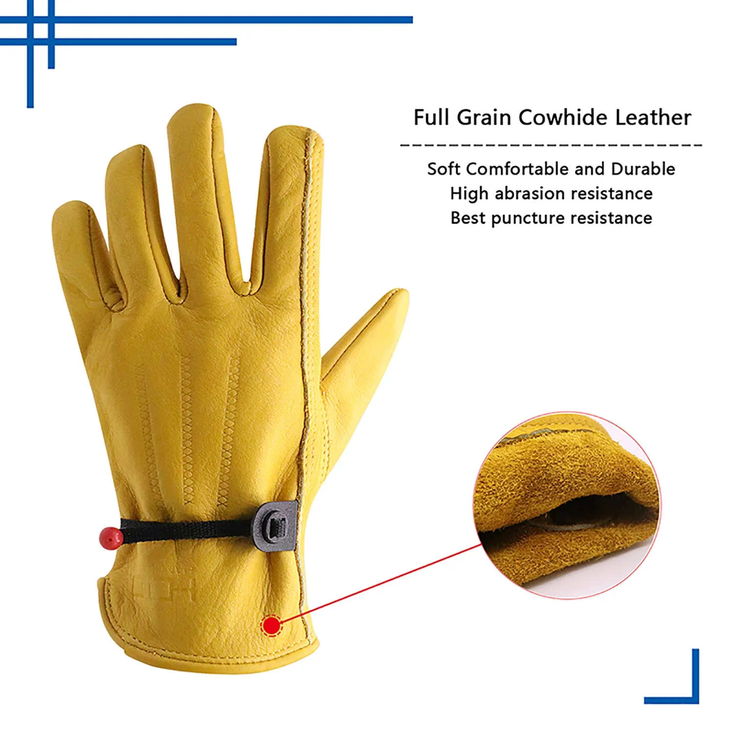 Handlandy Wholesale Men Work Gloves for Driver Genuine Grain Cowhide 1211 (36/72/120 Pairs)