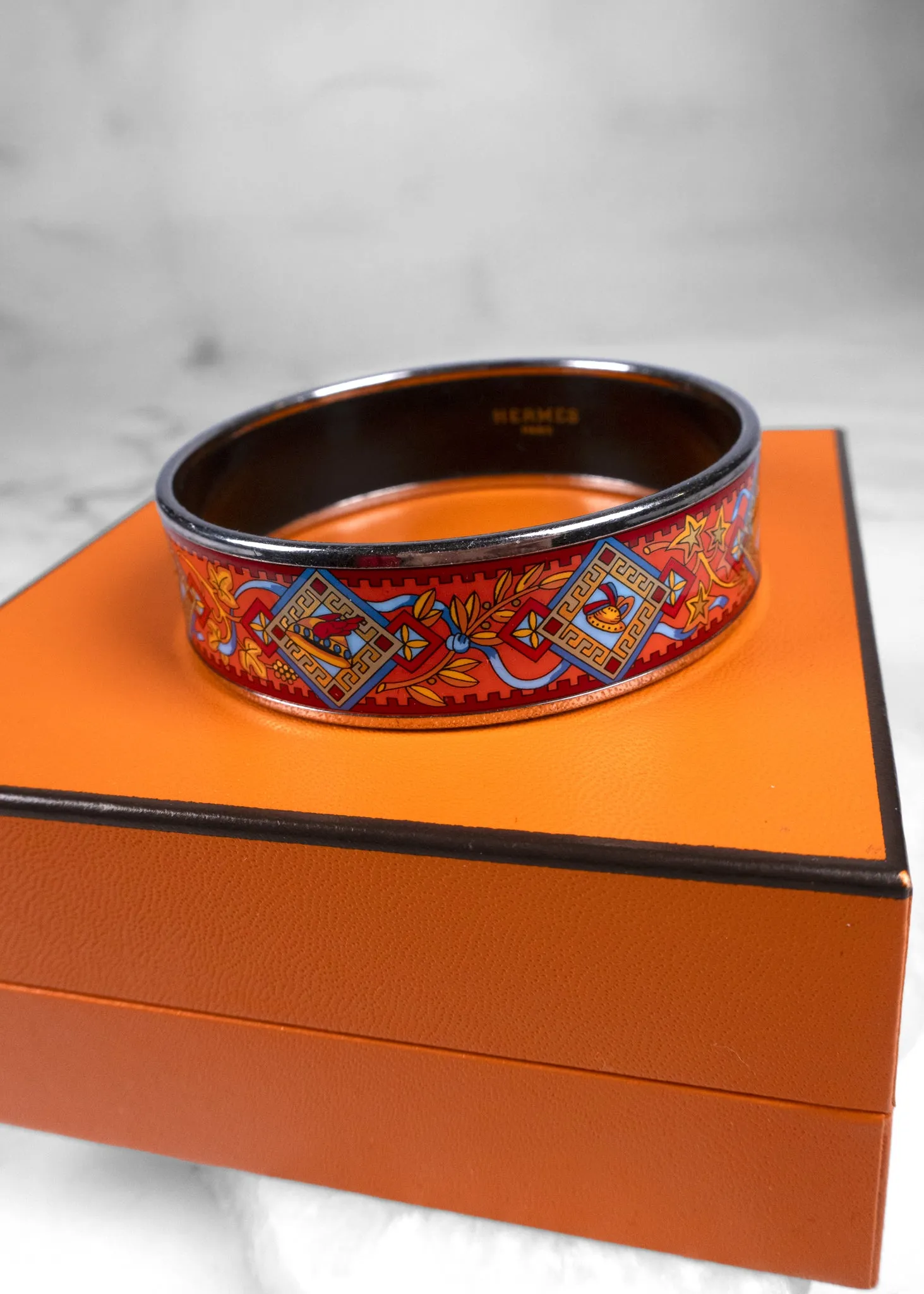 Hermès Enamel Printed Pilgrim Wide Bracelet