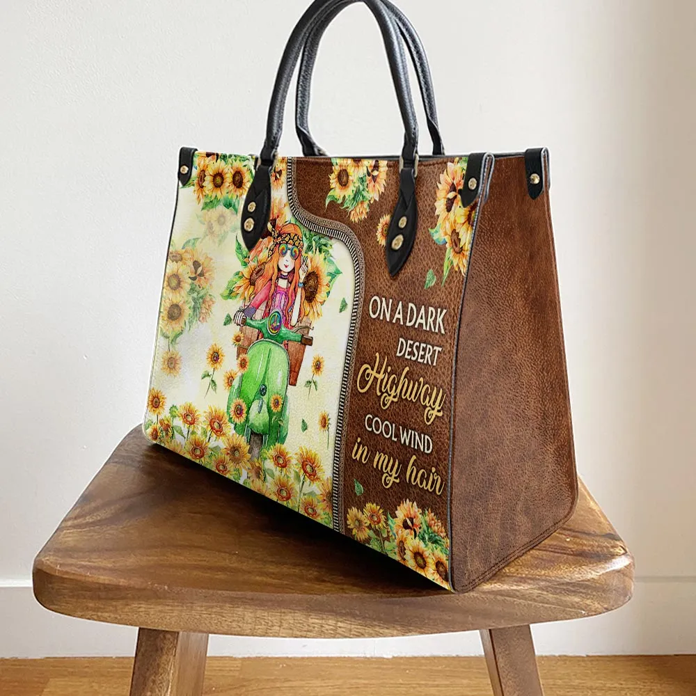 Hippie Sunflower On A Dark Desert Highway Leather Bag - Women's Pu Leather Bag - Best Mother's Day Gifts