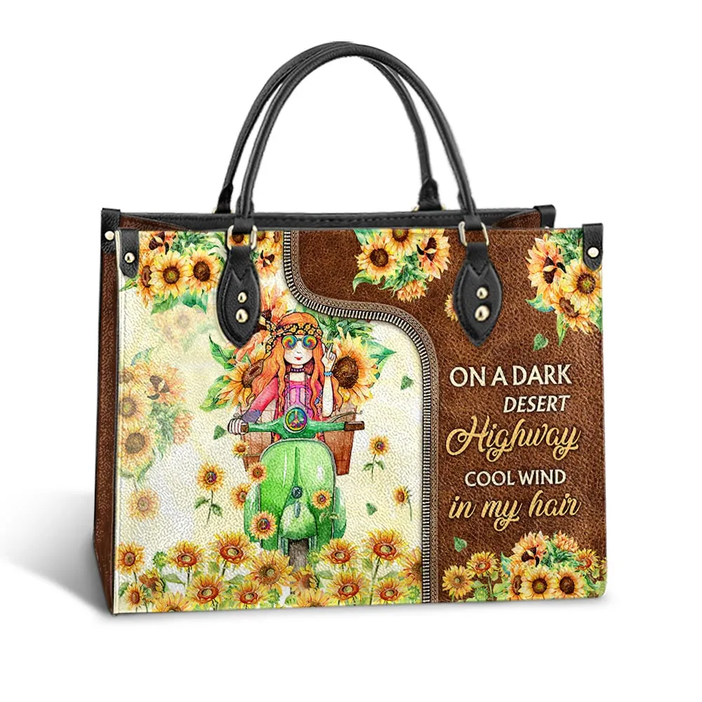 Hippie Sunflower On A Dark Desert Highway Leather Bag - Women's Pu Leather Bag - Best Mother's Day Gifts