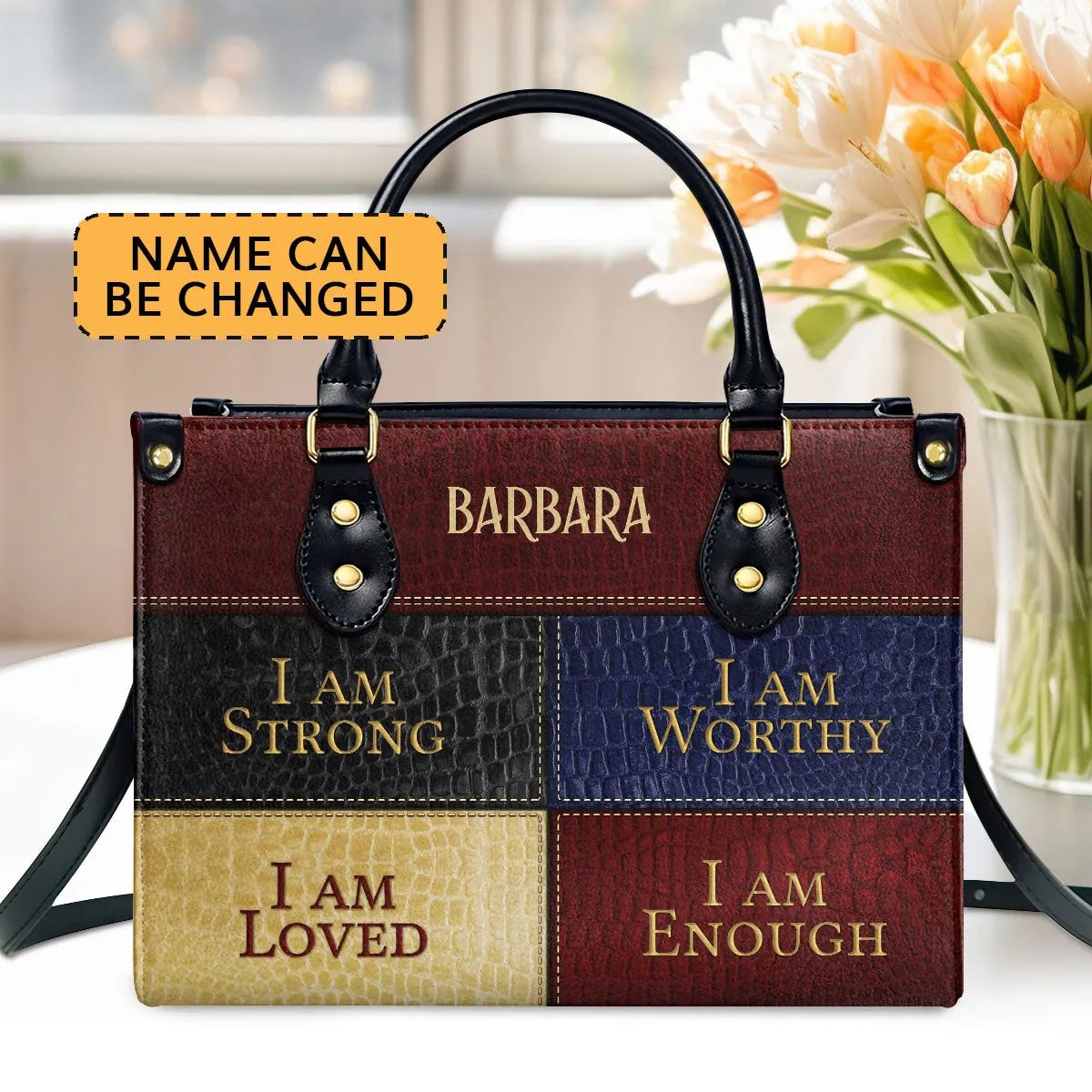 I Am Loved Personalized Zippered Leather Handbag With Handle Religious Gift For Worship Friends