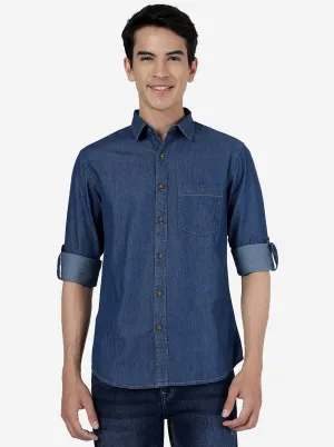 Indigo Blue Solid Slim Fit Casual Shirt | Greenfibre