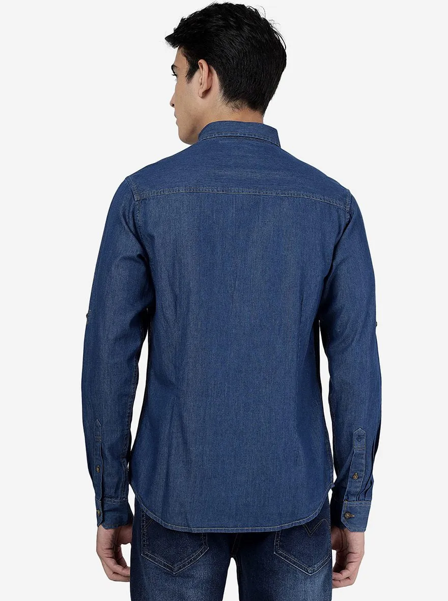 Indigo Blue Solid Slim Fit Casual Shirt | Greenfibre