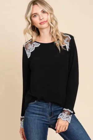 Lace Detail Round Neck T-Shirt