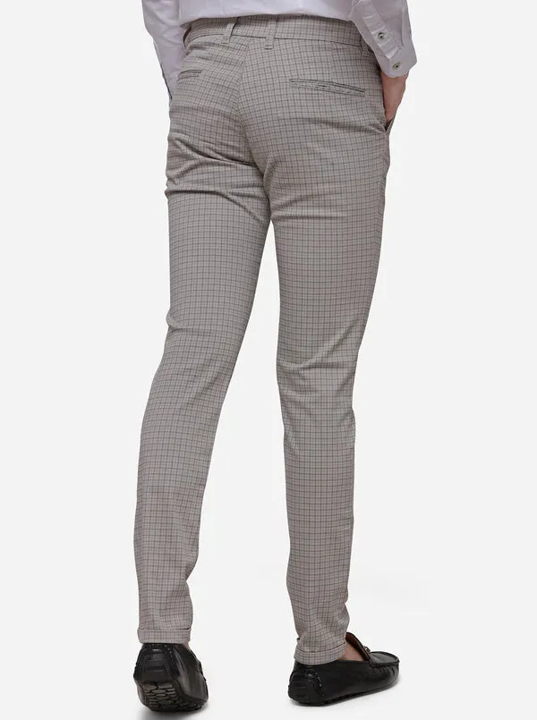 Light Grey Slim Fit Checked Casual Trouser | Greenfibre