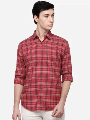 Light Red Regular Fit Checked Casual Shirt | Greenfibre