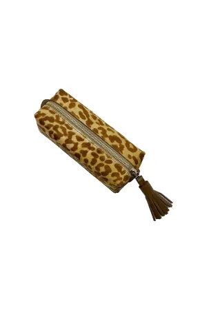 Make up Bag Tan Leopard Cowhide