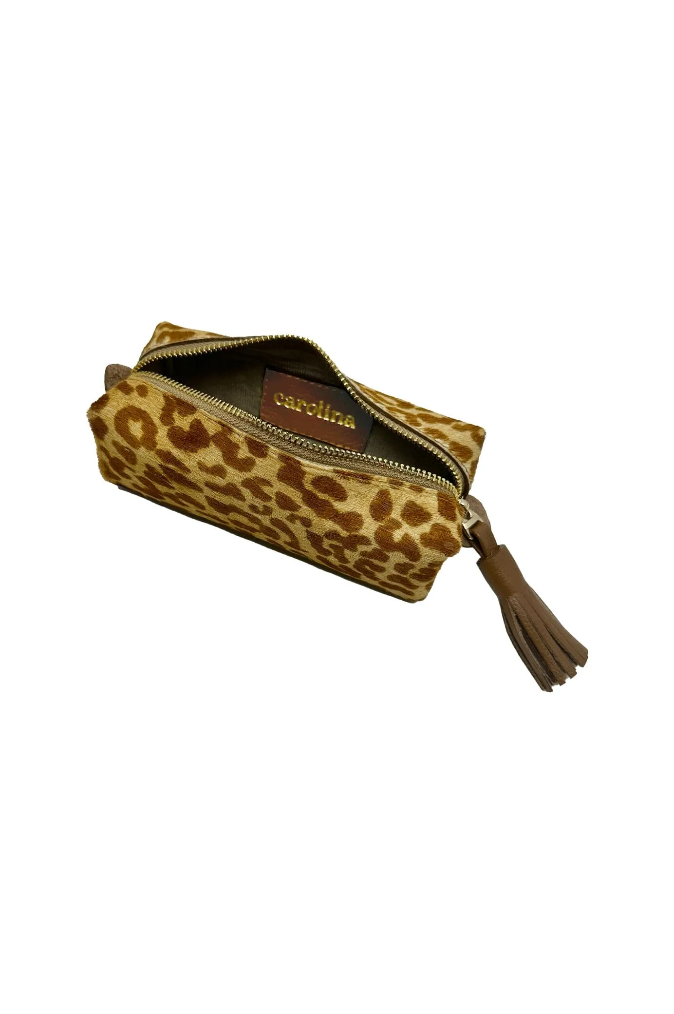 Make up Bag Tan Leopard Cowhide