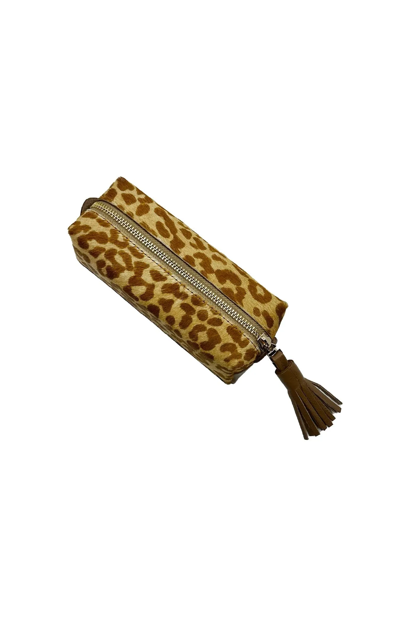 Make up Bag Tan Leopard Cowhide