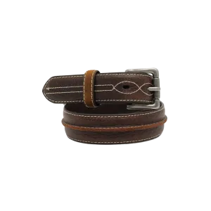 M&F Kid's Raised Center Bump Leather Brown Belt