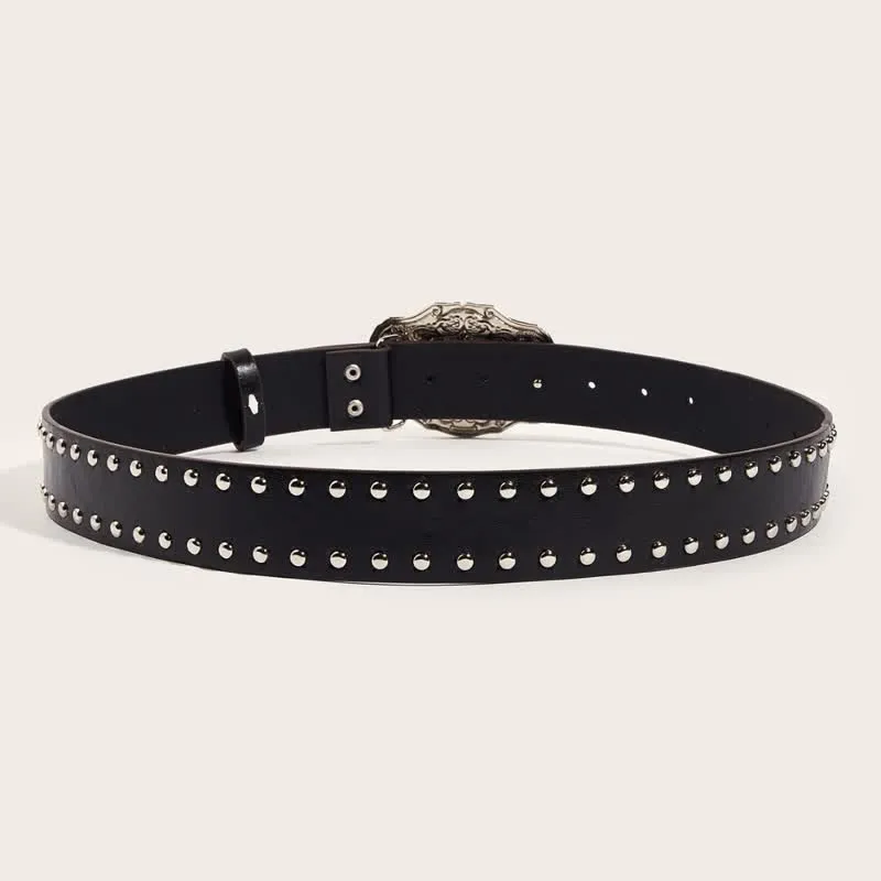 Men's Black Longhorn Bull Rivet Leather Belt