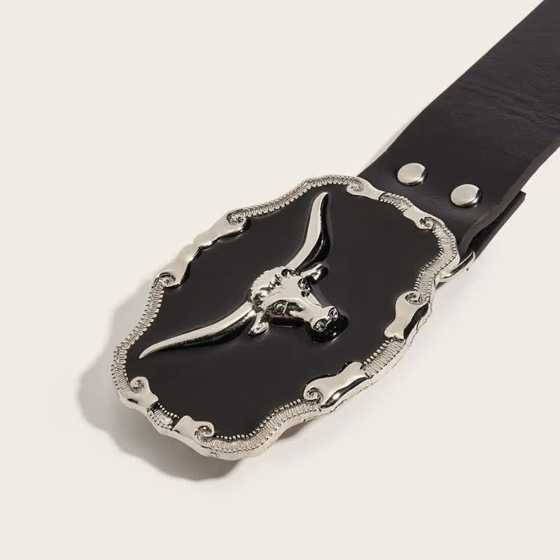 Men's Black Longhorn Bull Rivet Leather Belt