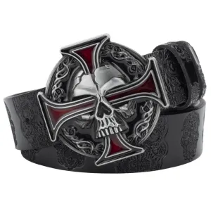 Men's Cross Skull Embossed Pattern Leather Belt