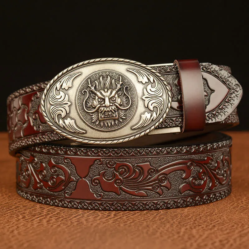 Men's Dragon Elliptical Buckle Leather Belt