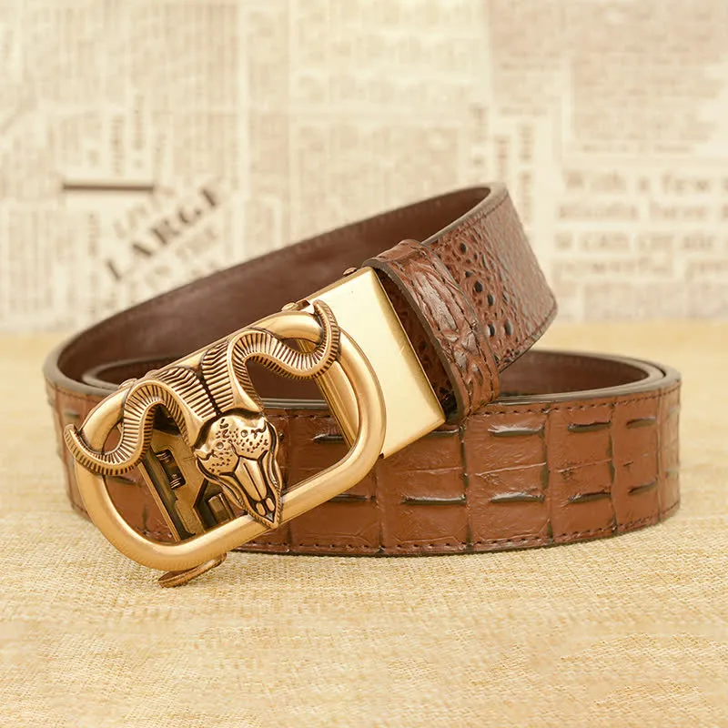 Men's Goat Head Crocodile Print Automatic Buckle Leather Belt