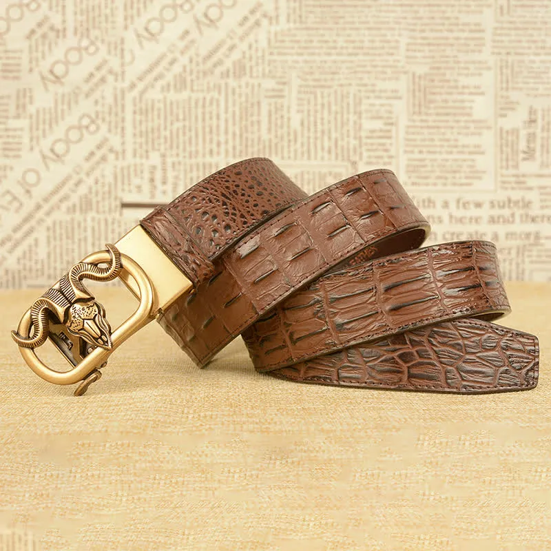 Men's Goat Head Crocodile Print Automatic Buckle Leather Belt