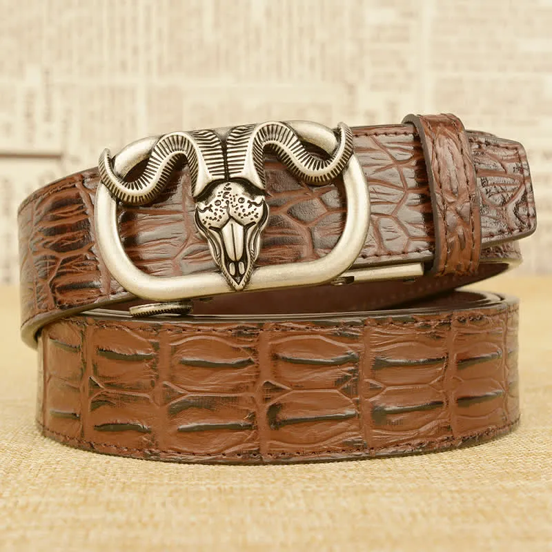 Men's Goat Head Crocodile Print Automatic Buckle Leather Belt