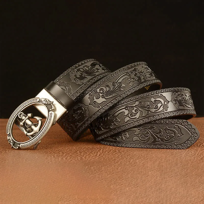 Men's Nautical Anchor Buckle Leather Belt