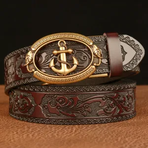 Men's Nautical Anchor Buckle Leather Belt