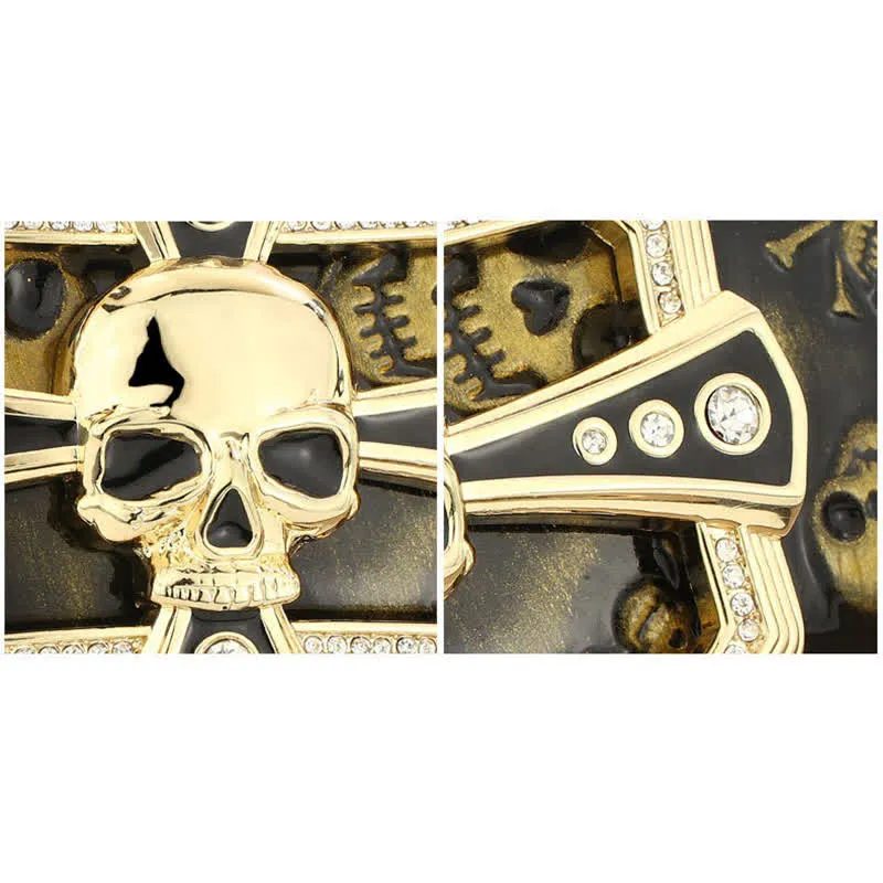 Men's Punk Rhinestone Skull Cross Pattern Leather Belt