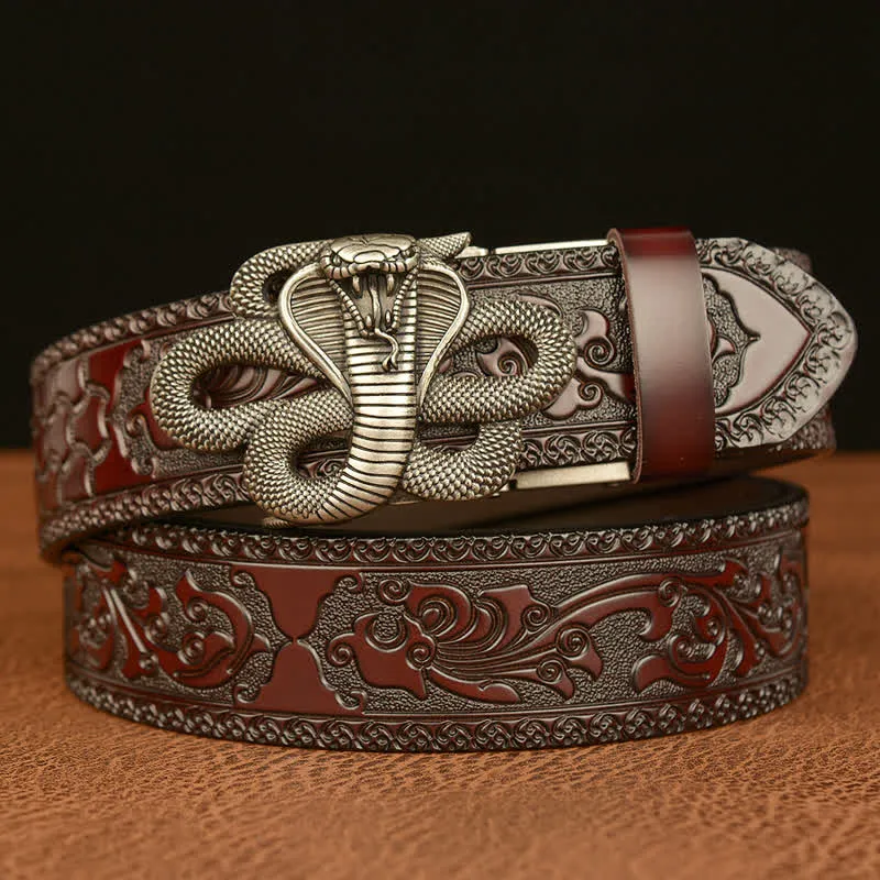 Men's Snake Medallion Buckle Leather Belt