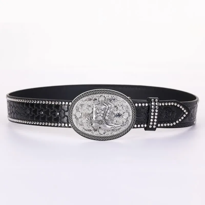 Men's Western Boots Embossing Rivet Detailing Leather Belt