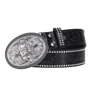 Men's Western Boots Embossing Rivet Detailing Leather Belt