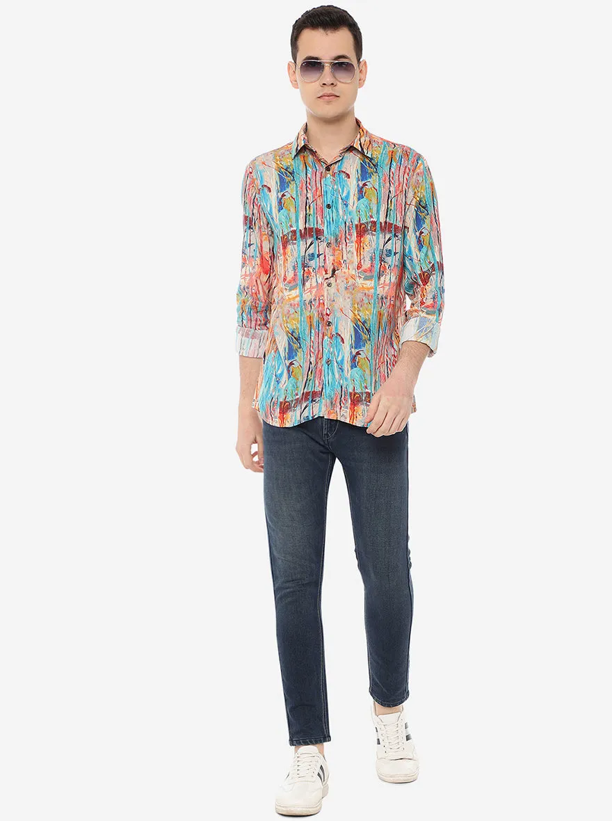 Multicolor Printed Slim Fit Semi Casual Shirt | JadeBlue